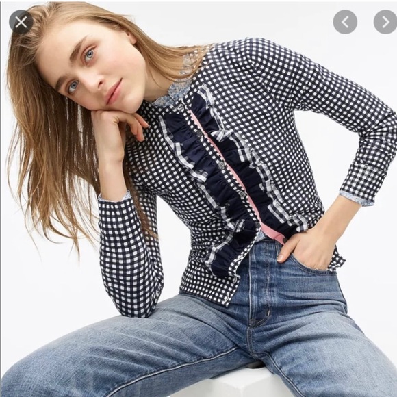 J.Crew ruffle gingham cardigan - Picture 2 of 7